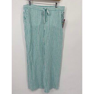 VINCE CAMUTO LINEN STRIPE OCEAN WAVE WAIST DRAWSTRING STRAIGHT PANTS SIZE MEDIUM